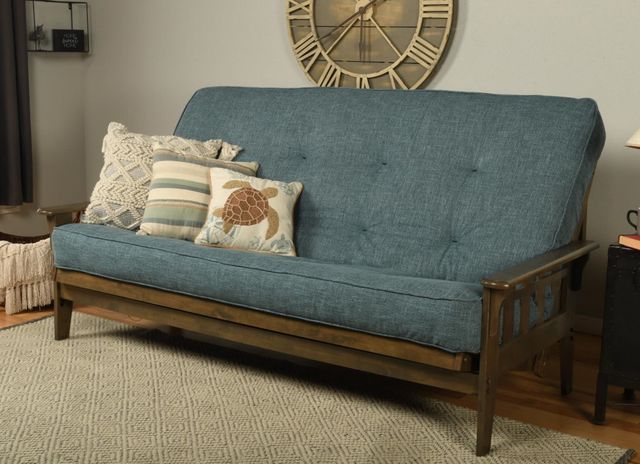Kodiak Furniture Tucson Linen Aqua/Rustic Walnut Queen Futon with Mattress-3