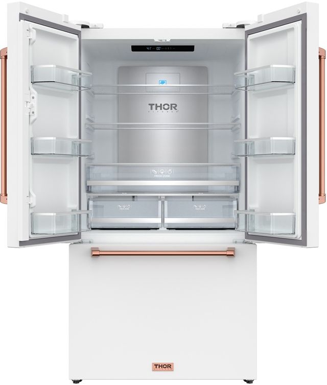 Thor Kitchen Gordon Ramsay Series 36" White French Door Counter Depth Refrigerator with Ice Maker & Rose Gold Hardware-1