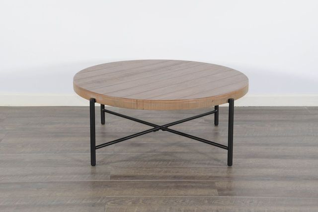 Sunny Designs™ Weathered Brown Round Coffee Table with Black Metal Base -3