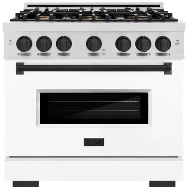 ZLINE Classic Series Autograph Edition 36" Satin Stainless Steel Pro Style Dual Fuel Range with White Matte Door and Matte Black Accents-0