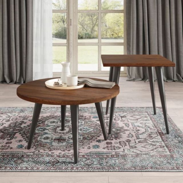 Jofran Inc. Prelude Walnut Round Cocktail Table with Black Base-1