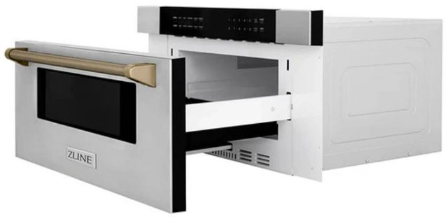 ZLINE Autograph Edition 30" 1.2 Cu. Ft. Stainless Steel Built-in Microwave Drawer with Polished Gold Helix Handle-1