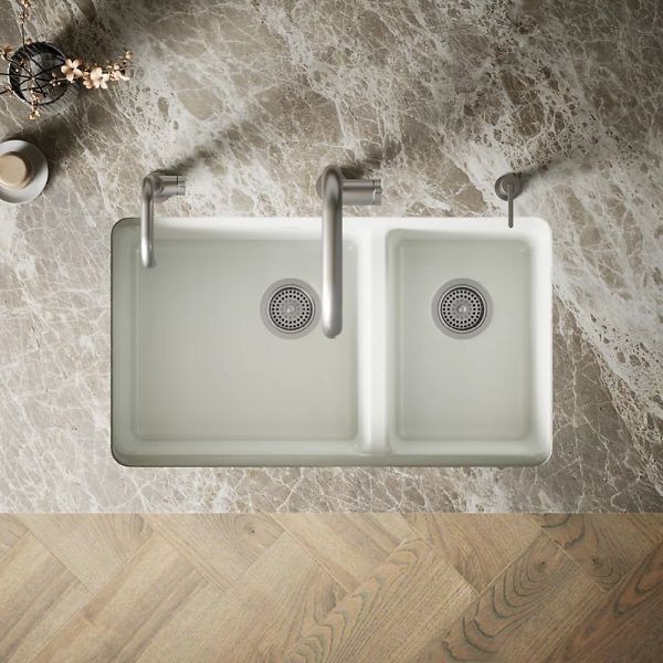 KOHLER® Riverby® Dune 33" Undermount Double-Bowl Workstation Kitchen Sink-2