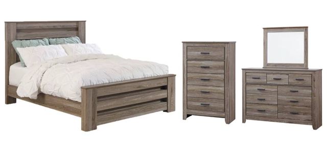 Signature Design by Ashley® Zelen 4-Piece Warm Gray Queen Panel Bed Set-0