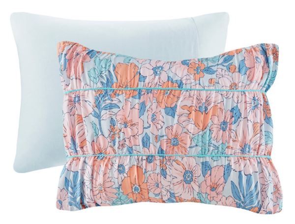 Olliix by Intelligent Design Mae Pink/Blue Twin/Twin XL Floral Printed Ruched Comforter Set-4