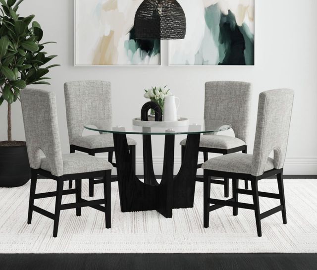 Elements International Oregon 5-Piece Glass Top Counter Dining Set with Black Base-1