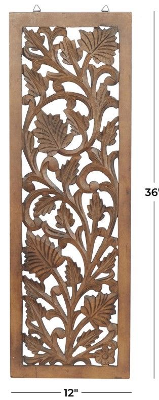 Deco Marche Brown Floral Handmade Intricately Carved Acanthus Wall Decor-3