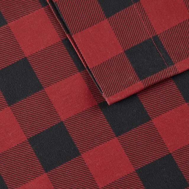 Olliix by Woolrich Red/Black Buffalo Check California King Flannel Cotton Sheet Set-1