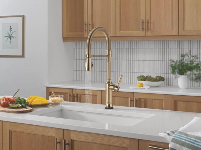 Delta Renaldi® Lumicoat® Champagne BronzeTouch2O® Technology Kitchen Faucet with Touchless Technology-3