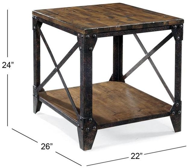 Magnussen Home® Pinebrook Distressed Natural Pine Rectangular End Table with Black Metal Frame-1