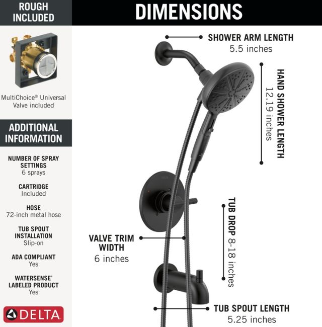 Delta Nicoli® Monitor® 14 Series Matte Black Tub and Shower with SureDock® Hand Shower-2