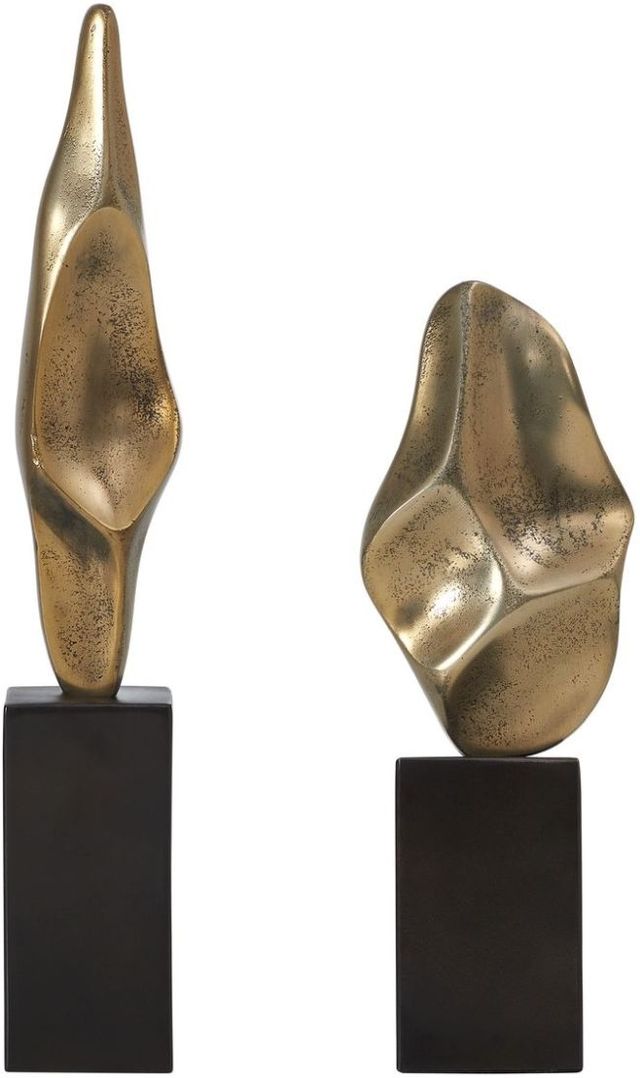Uttermost® Fluid Geometry 2-Piece Antiqued Gold/Black Sculpture Set-3