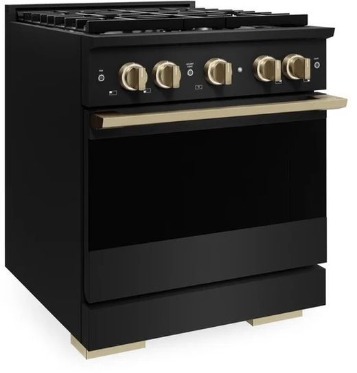 ZLINE Marino 30" Black Stainless Steel Pro Style Dual Fuel Range with Champagne Bronze Accents-3