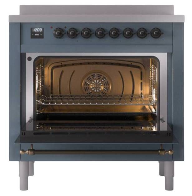 Ilve® Nostalgie II Noblesse 36'' Blue Gray Pro Style Induction Range with Burnished Trim-2