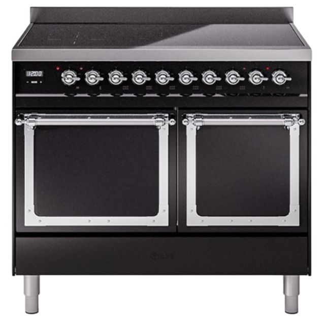 Ilve® Nostalgie II Noblesse 40'' Glossy Black Pro Style Induction Range with Chrome Trim-0