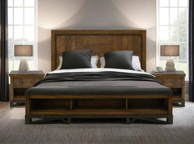 International Furniture Direct Walnut Reddish Brown Eastern King Panel Bed-1