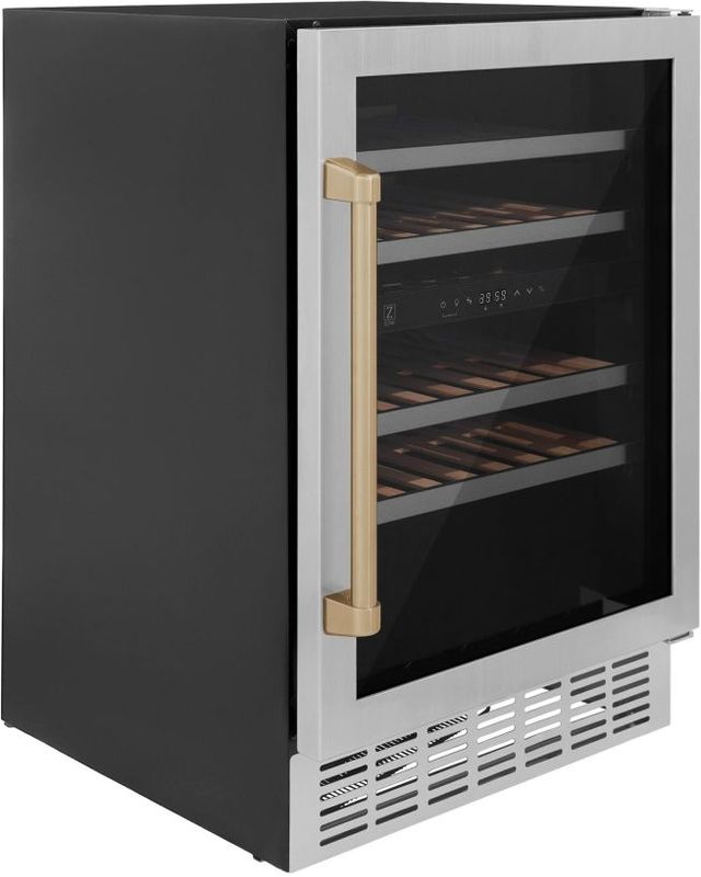 ZLINE Autograph Edition Monument 24" 4.5 Cu. Ft. Stainless Steel Freestanding Wine Cooler with Champagne Bronze Accents-2
