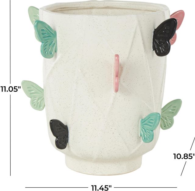 Deco Marche CosmoLiving by Cosmopolitan White 12" Butterfly Wide Decorative Vase with Multicolor Accents-2