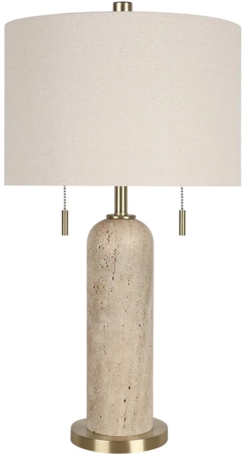 Classy Living 2-Piece Travertine Elegance Soft Gold Table Lamp Set-0