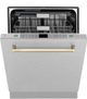 ZLINE Autograph Edition 24" Satin Stainless Steel Built In Dishwasher with Polished Gold Handle-2