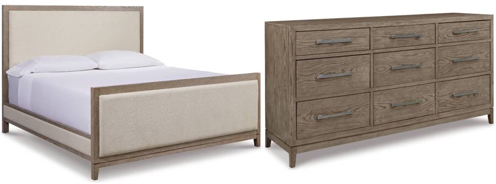 Signature Design by Ashley® Chrestner 2-Piece Gray California King Upholstered Panel Bed Set
