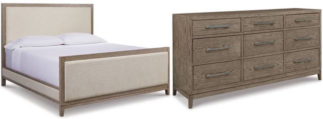 Signature Design by Ashley® Chrestner 2-Piece Gray California King Upholstered Panel Bed Set-0