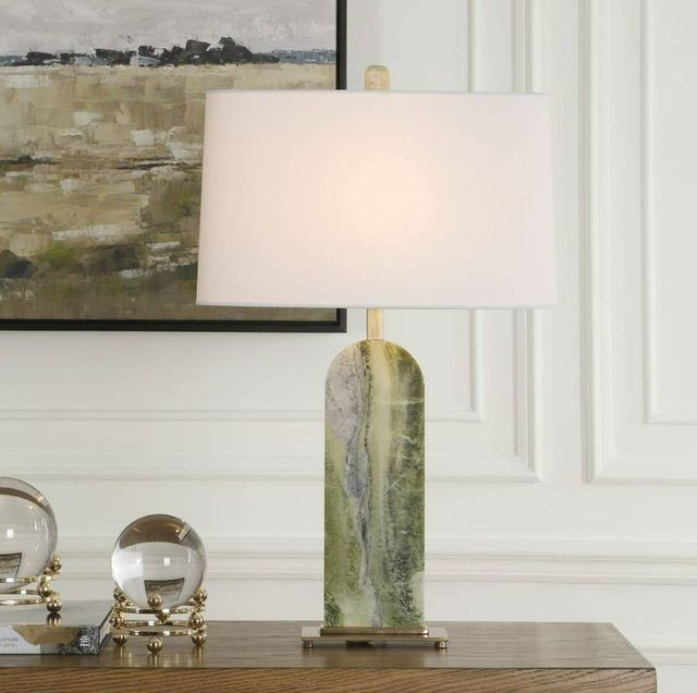 Uttermost® Moorea Green Marble Table Lamp with Antique Brass Accent-1