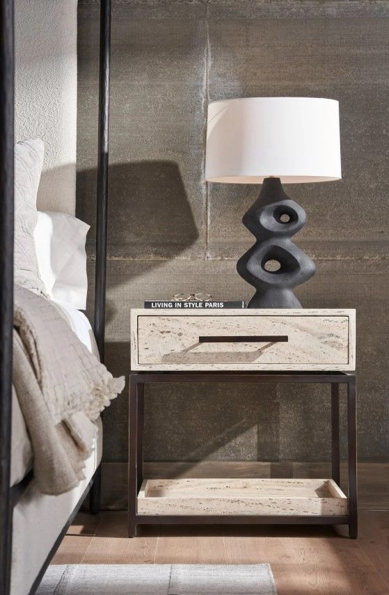 Universal Explore Home™ New Modern Dove Bronze/White Travertine Nightstand-1
