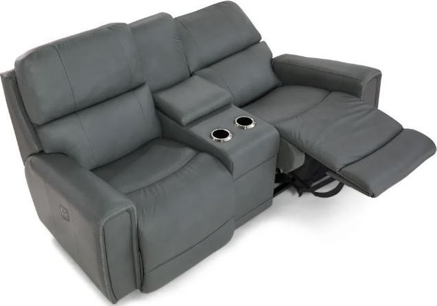 La-Z-Boy® Apollo Blue Grey Leather Power Reclining Loveseat with Console and Headrest-4