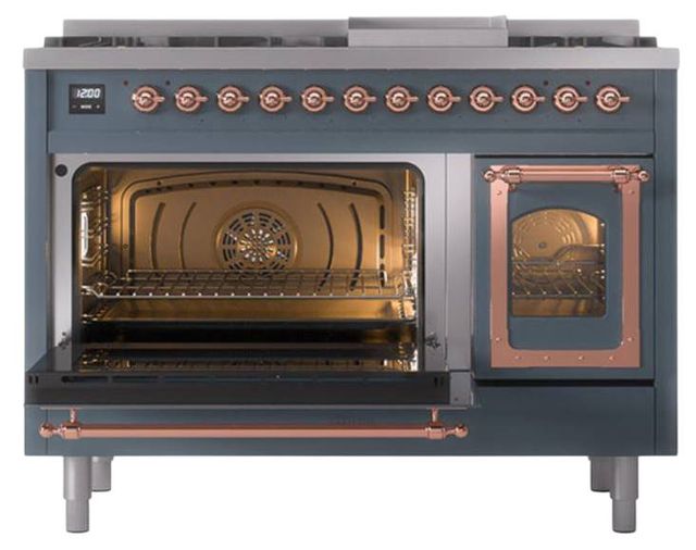 Ilve® Nostalgie II Noblesse 48'' Blue Gray Pro Style Dual Fuel Range with Copper Trim-3