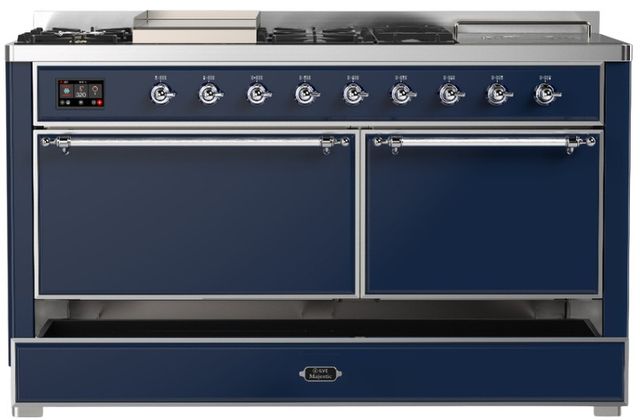 Ilve® Majestic III 60" Midnight Blue Pro Style Dual Fuel Liquid Propane Range with Solid Door and Chrome Trim-2
