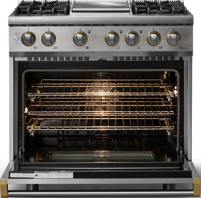 Viking® 5 Series 36" Stainless Steel Pro Style Dual Fuel (NG) Range with Brushed Brass Trim-1