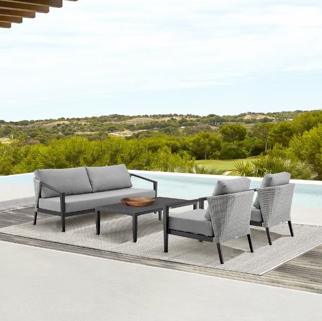Armen Living Aileen 4-Piece Black Outdoor Patio Lounge Set-3