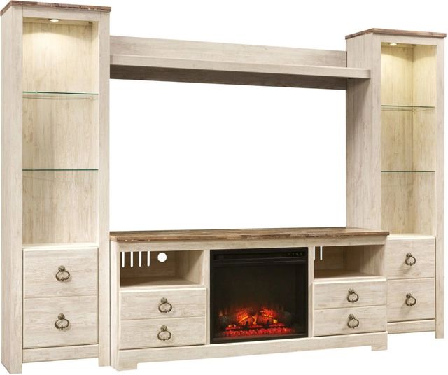Signature Design by Ashley® Willowton 4-Piece Whitewash Entertainment Center with Fireplace-0