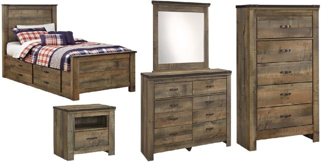 Signature Design by Ashley® Trinell 5-Piece Brown Twin Panel Storage Bed Set-0
