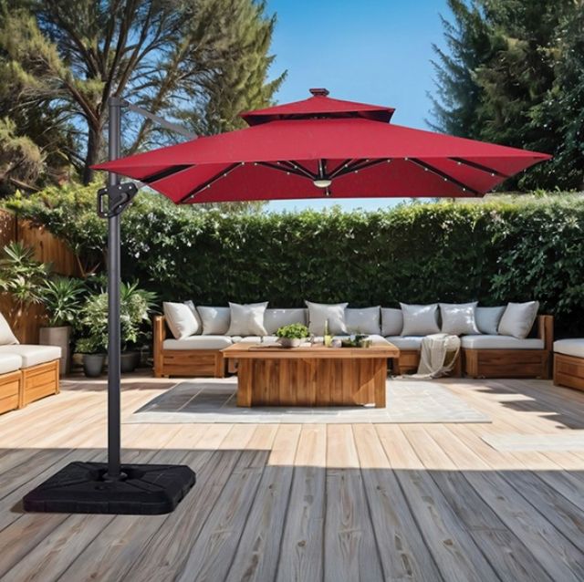 Furniture of America® Xico Red Aluminum/Fabric Outdoor Patio Umbrella and Base-1