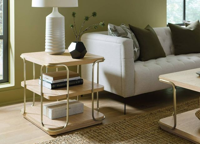Hooker® Furniture Banyon Bay Desert Oak End Table with Brushed Brass Support-1