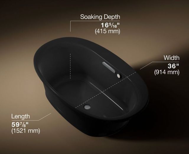 KOHLER® Underscore® Black 59.75" x 35.75" Drop-In/Undermount Heated BubbleMassage™ Air Bath-2