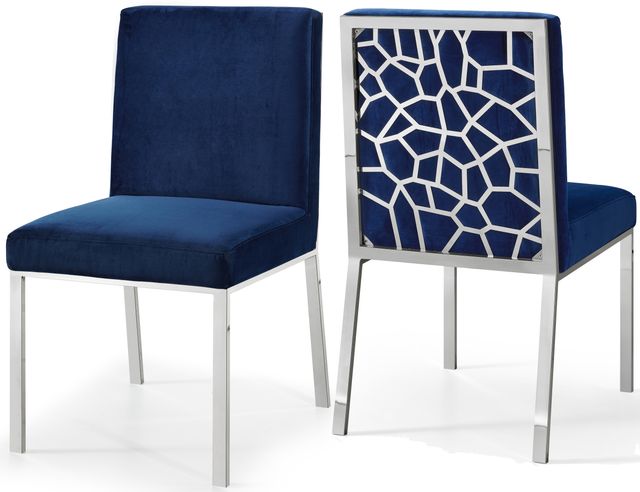 Meridian Furniture Opal Navy/Chrome Velvet Dining Chair-3