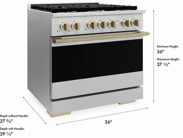 ZLINE Marino 36" Satin Stainless Steel Pro Style Gas Range with Champagne Bronze Accents-2