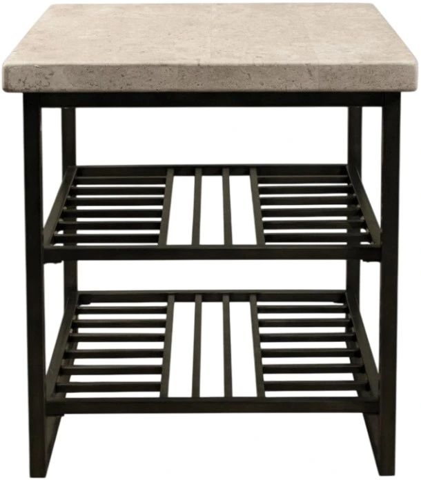 Riverside Furniture Capri Alabaster Travertine Side Table with Black Base-2