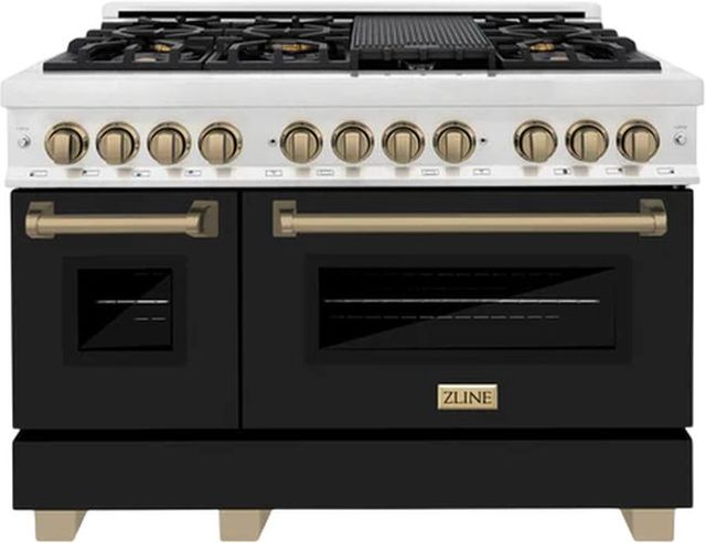 ZLINE Autograph Edition 48" Satin Stainless Steel Pro Style Dual Fuel Range with Black Matte Door-0