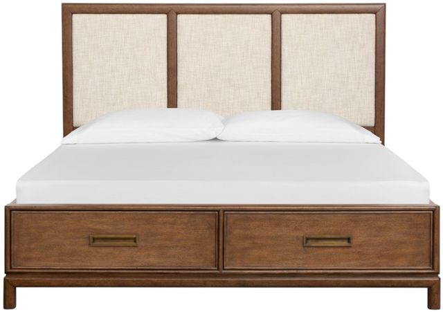 Magnussen Home® Ridgefield Russet Brown Queen Panel Storage Bed with Upholstered Headboard-1