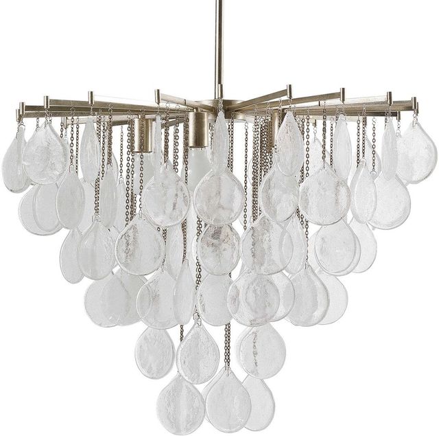 Uttermost® Goccia Antiqued Bright Silver Leaf 6-Light Tear Drop Glass Pendant-3