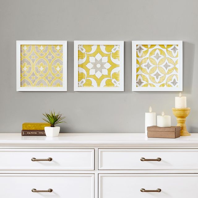 Olliix by Madison Park Yellow Set of 3 Tuscan Tiles Framed Gel Coated Paper Prints-1