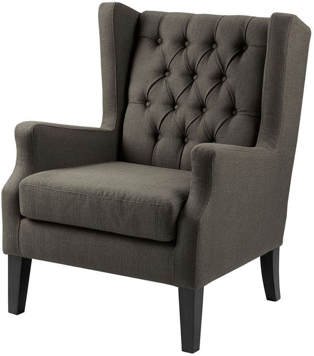 Olliix by Madison Park Grey Maxwell Button Tufted Wing Chair-0