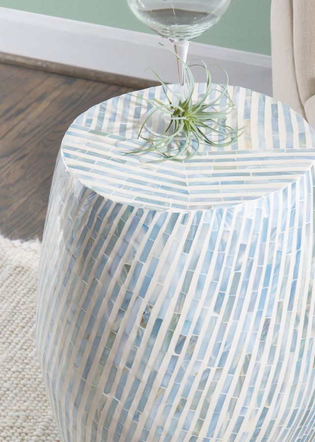 Linon Mop Blue White Drum Table-3