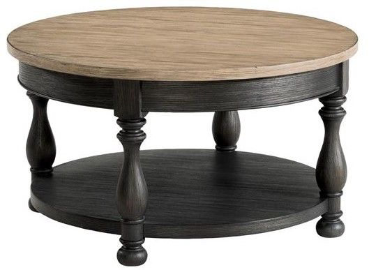 Riverside Furniture Barrington Antique Oak Round Coffee Table with Matte Black Base-0