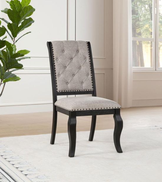 Coaster® Phelps 2-Piece Distressed Noir/Tan Upholstered Dining Side Chair Set-1
