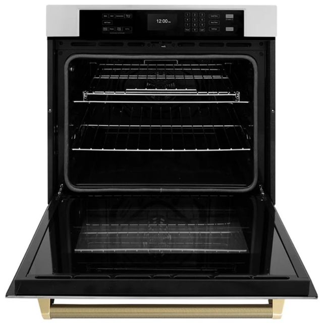 ZLINE Autograph Edition Professional 30" Stainless Steel True Convection Single Wall Oven with Air Fry and Self Clean with Polished Gold Helix Handle -2